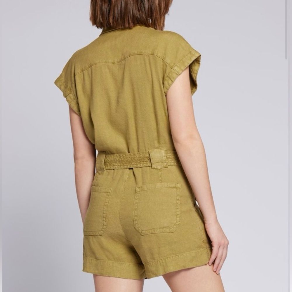 NEW Current Elliott The Lynwood Romper Shorts Belted Snap Front Khaki Size XL - Picture 4 of 16